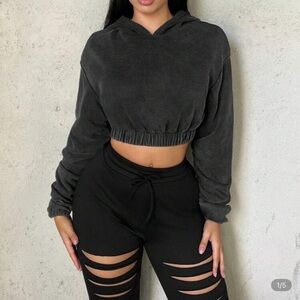 Charcoal Cropped Hoodie for Women